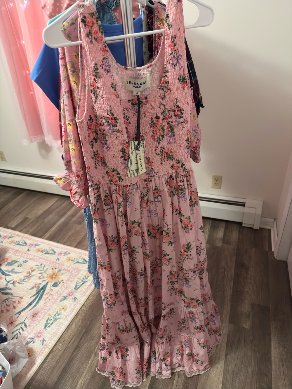 JessaKae Juliette Floral Bow Print Pink Smocked Maxi Dress